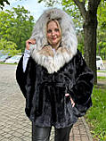 Жіноча норкова шуба FLY чорного кольору з риссю в капюшоні, фото 5