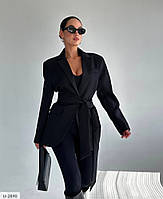 Подовжений жіночий піджак прямого вільного крою костюмний діловий з плічками на ґудзиках розміри 42-46