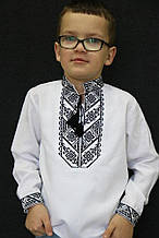 Вишиванка для хлопчиків "Михайлик" Молочний льон чорна вишивка