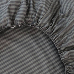 Натяжне захисне темно-зелене простирадло гумка односпальне з бязі (90*200*25) у смужку бавовняне щільне, фото 2