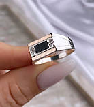 Чоловічий срібний перстень із золотими пластинами, фото 3