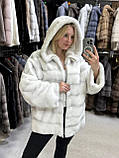 Великі розміри Жіноча натуральна норкова шубка з капішоном в кольорі "СНІГ" 54/56, фото 3
