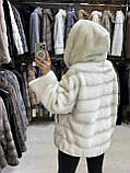 Великі розміри Жіноча натуральна норкова шубка з капішоном в кольорі "СНІГ" 54/56, фото 5