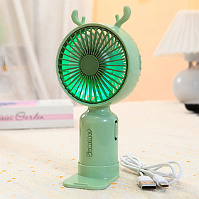 Ручний вентилятор з ріжками "Олень" з акумулятором та USB, Салатовий (Дитячий портативний вентилятор)