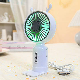 Ручний вентилятор з ріжками "Олень" з акумулятором та USB, Білий (Дитячий портативний вентилятор)