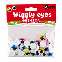 Оченята самоклеючі (з віями круглі кольорові 15мм 30 шт) SANTI