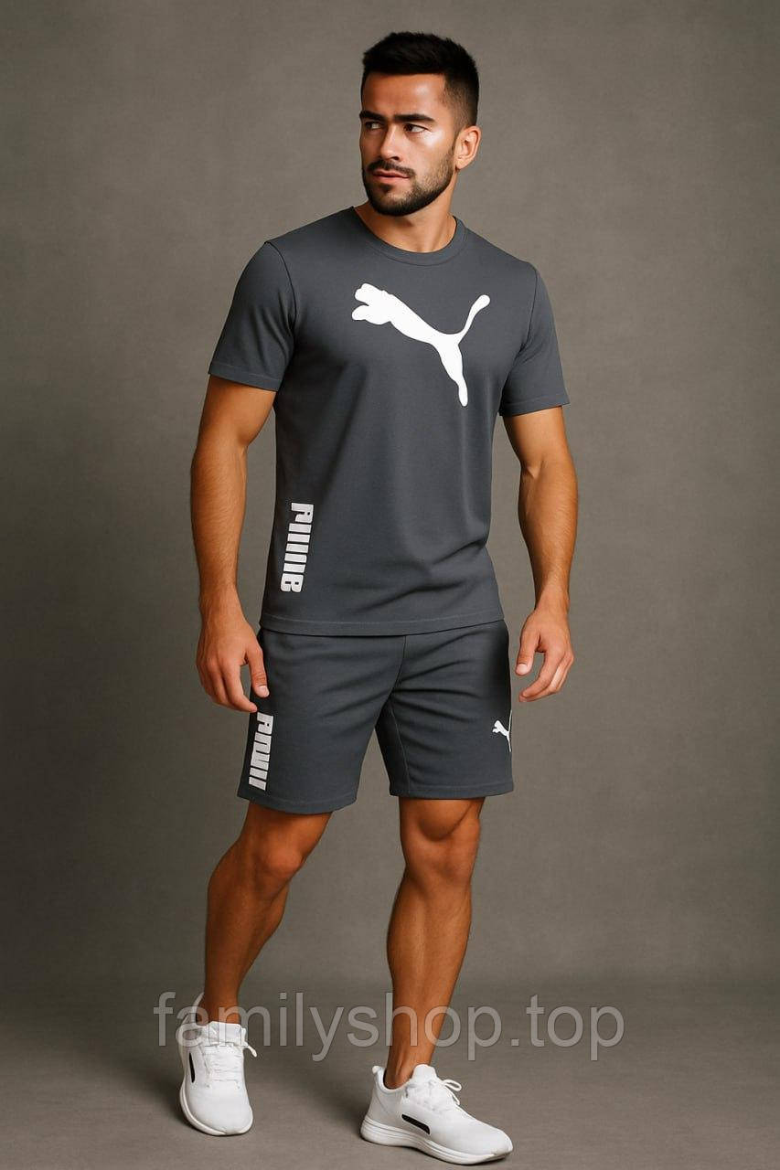 Чоловічий літній спортивний костюм Puma футболка та шорти стильний легкий якісний, сірий
