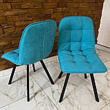 Кухонний стілець GARDA зі спинкою з блакитної рогожки люкс на металевому чорному каркасі, фото 5