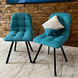 Кухонний стілець GARDA зі спинкою з блакитної рогожки люкс на металевому чорному каркасі, фото 10