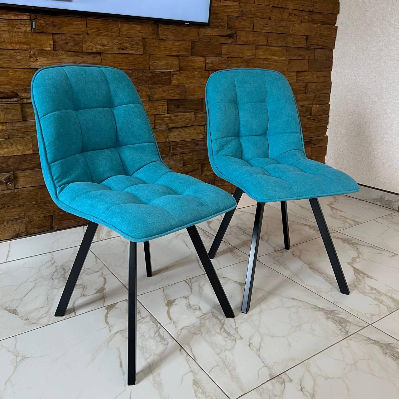 Кухонний стілець GARDA зі спинкою з блакитної рогожки люкс на металевому чорному каркасі, фото 1