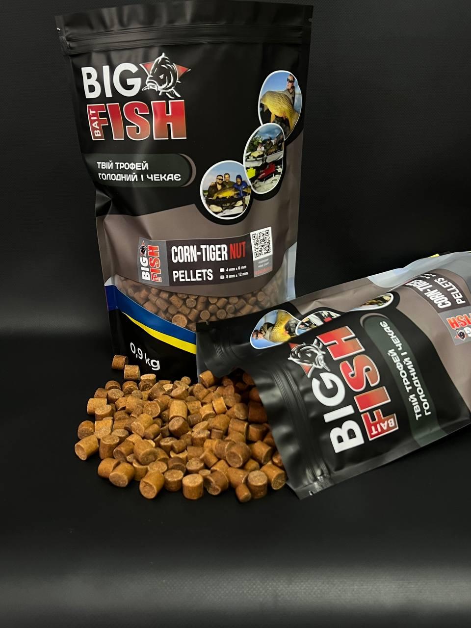 Пелетс Corn - Tiger Nut (кукурудза + тигровий горіх) (Premium Pellets), мікс 8 мм та 12 мм, упаковка 0,9 кг