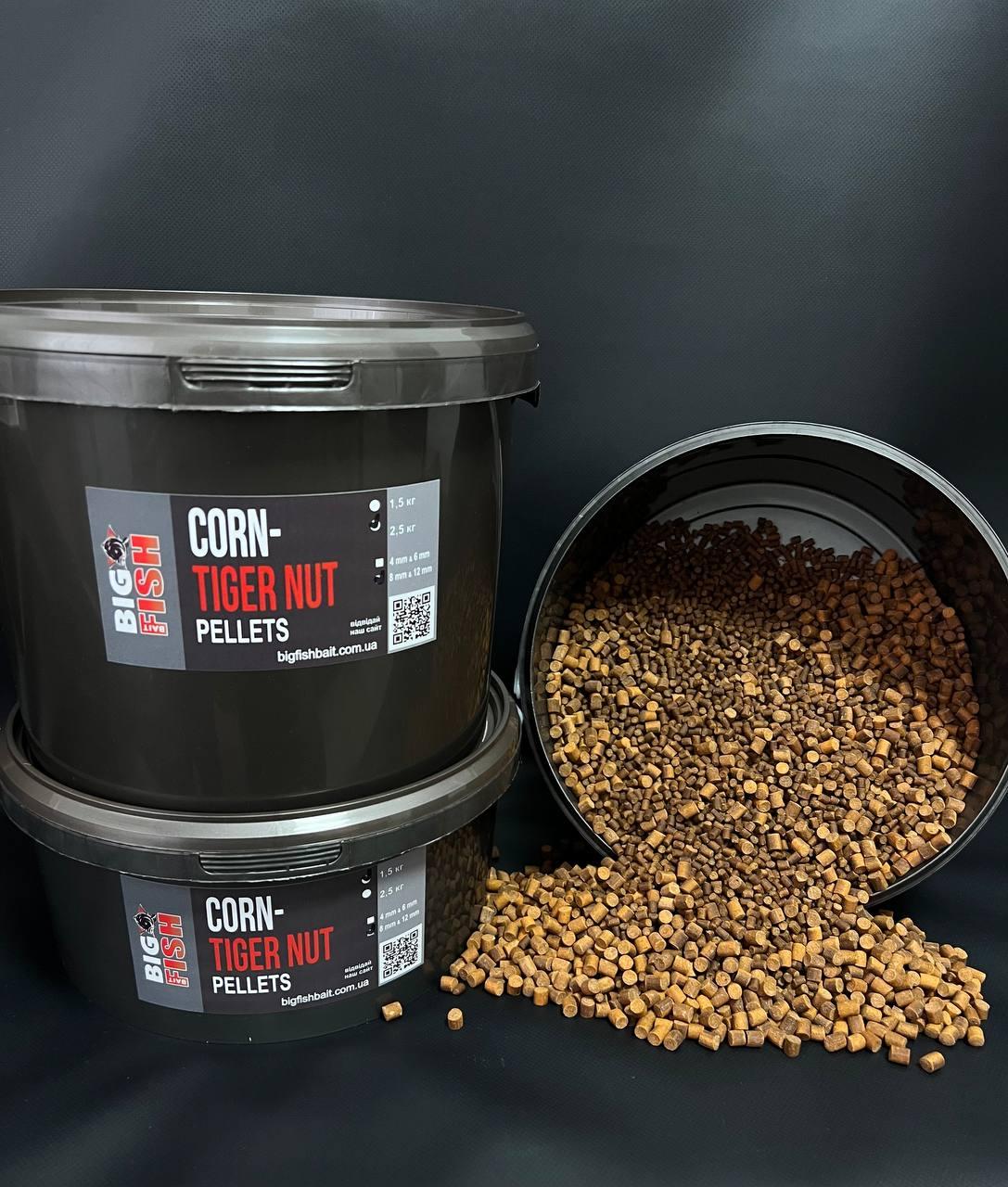 Пелетс Corn - Tiger Nut (кукурудза + тигровий горіх) (Premium Pellets), мікс 4 мм та 6 мм, відро 2,5 кг