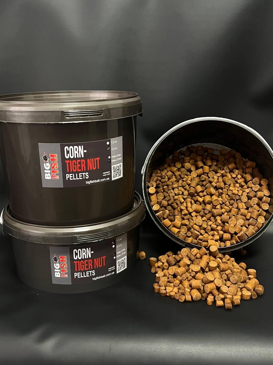 Пелетс Corn - Tiger Nut (кукурудза + тигровий горіх) (Premium Pellets), мікс 8 мм та 12 мм, відро 1,5 кг