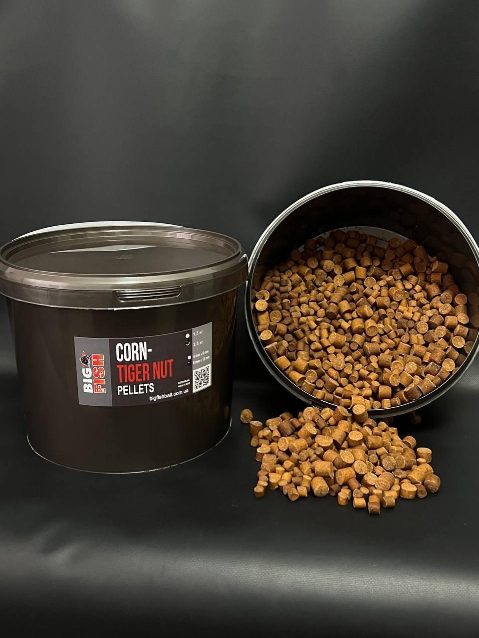 Пелетс Corn - Tiger Nut (кукурудза + тигровий горіх) (Premium Pellets), мікс 8 мм та 12 мм, відро 2,5 кг