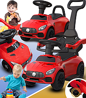 Дитяча машинка-каталка толокар Gordon (батьківська ручка, педаль газу, світлові та звукові ефекти), Червоний