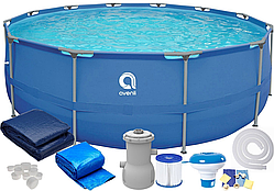 Круглий каркасний басейн Avenli (305 x 76 см) для дорослих і дітей, комплектація 19в1, Синій