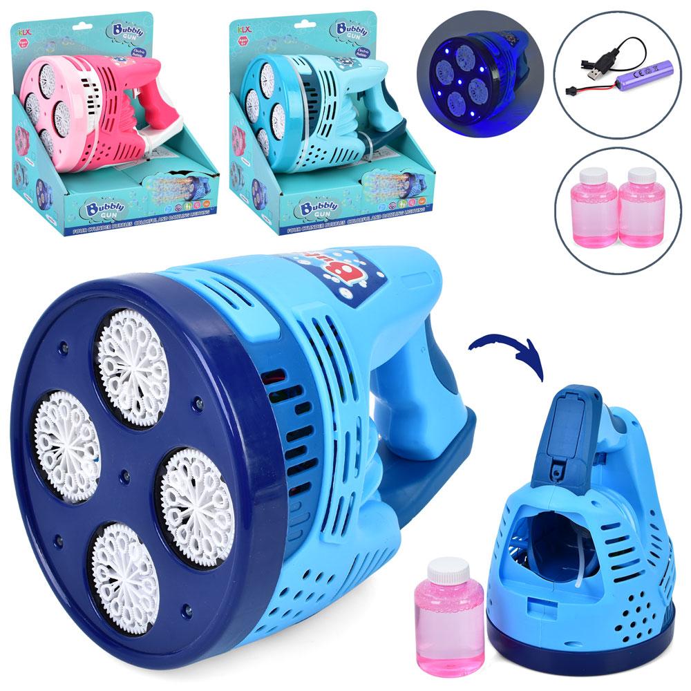 Мильні бульбашки пістолет/бластер, 22см, акум, світло, запаска 9см 2шт, USBзарядне, 3 кольори, в кор-ці, 23,5-26-17см /12/, фото 1