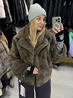 Жіноча натуральна норкова шубка з відкладеним коміром під пояс в кольорі соболь 52/54