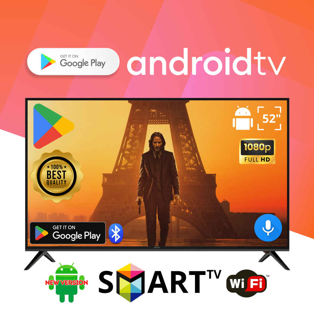 Телевізор NOKIA 52" FullHD Smart TV Android 13, USB, Bluetooth, підтримка голосового керування, фото 1