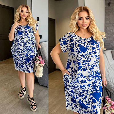 Сукня жіноча прогулянкова з софту по коліно великих розмірів