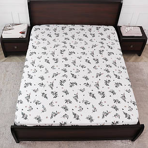 Захисне натяжне міцне простирадло гумка односпальне з бязі (90*200*25) бавовняне біле з квітковим принтом, фото 1