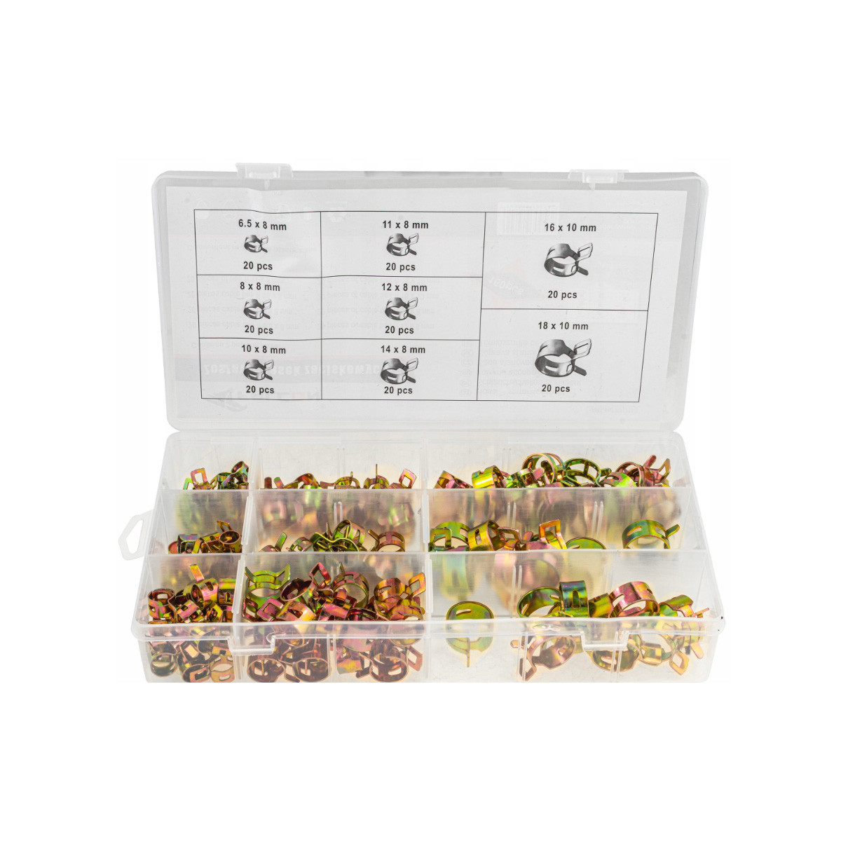 Набір пружинних хомутів для шлангів і кабелів (6,5–18 мм) 160 шт. Falcon F01711, фото 1