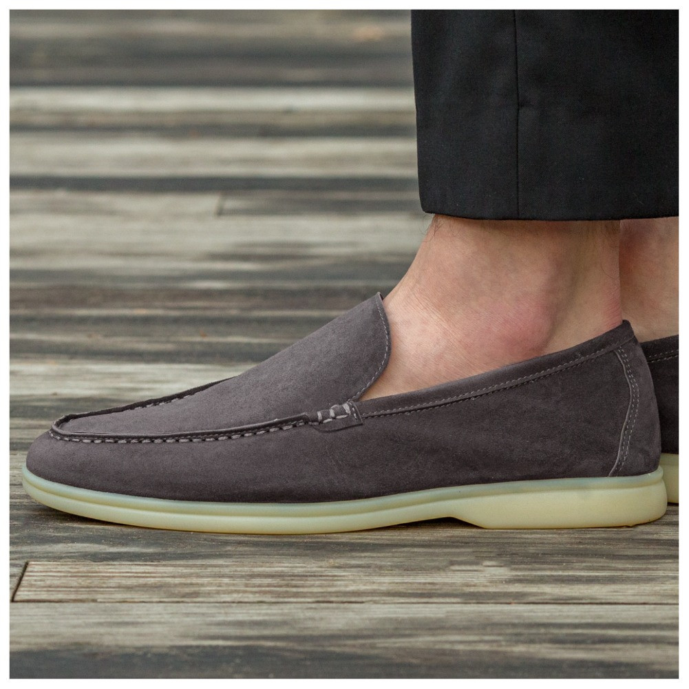 Чоловічі / жіночі лофери Loro Piana Grey, сірі замшеві туфлі Лоро Піано, фото 1