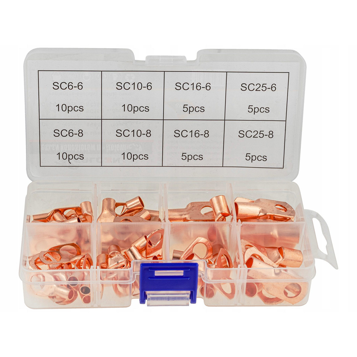 Набір мідних неізольованих з'єднувачів накінечників з вушком M6 і M8 60 шт. Falcon F01277, фото 1