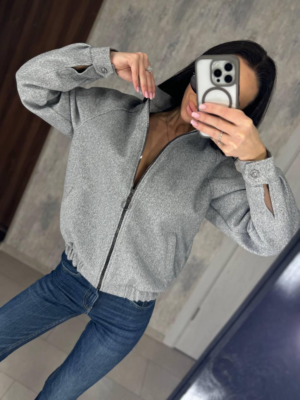 Жіноча куртка бомбер на блискавці з коміром-стійкою кашемірова (р. 42-50) 85KU1285, фото 1