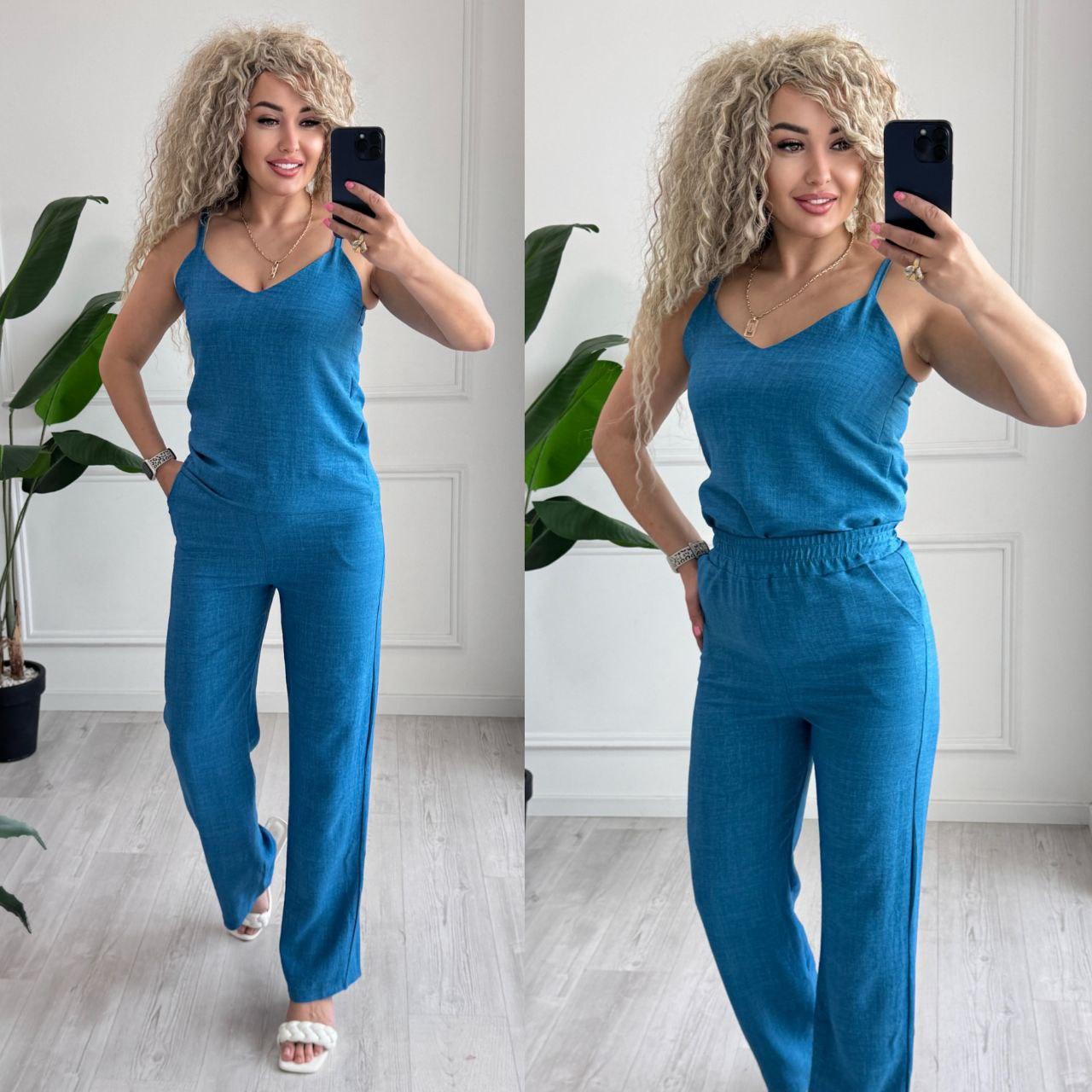 Жіночий літній комплект прогулянковий прямі штани та вільна майка (р. 42-46) 7KO3835, фото 1