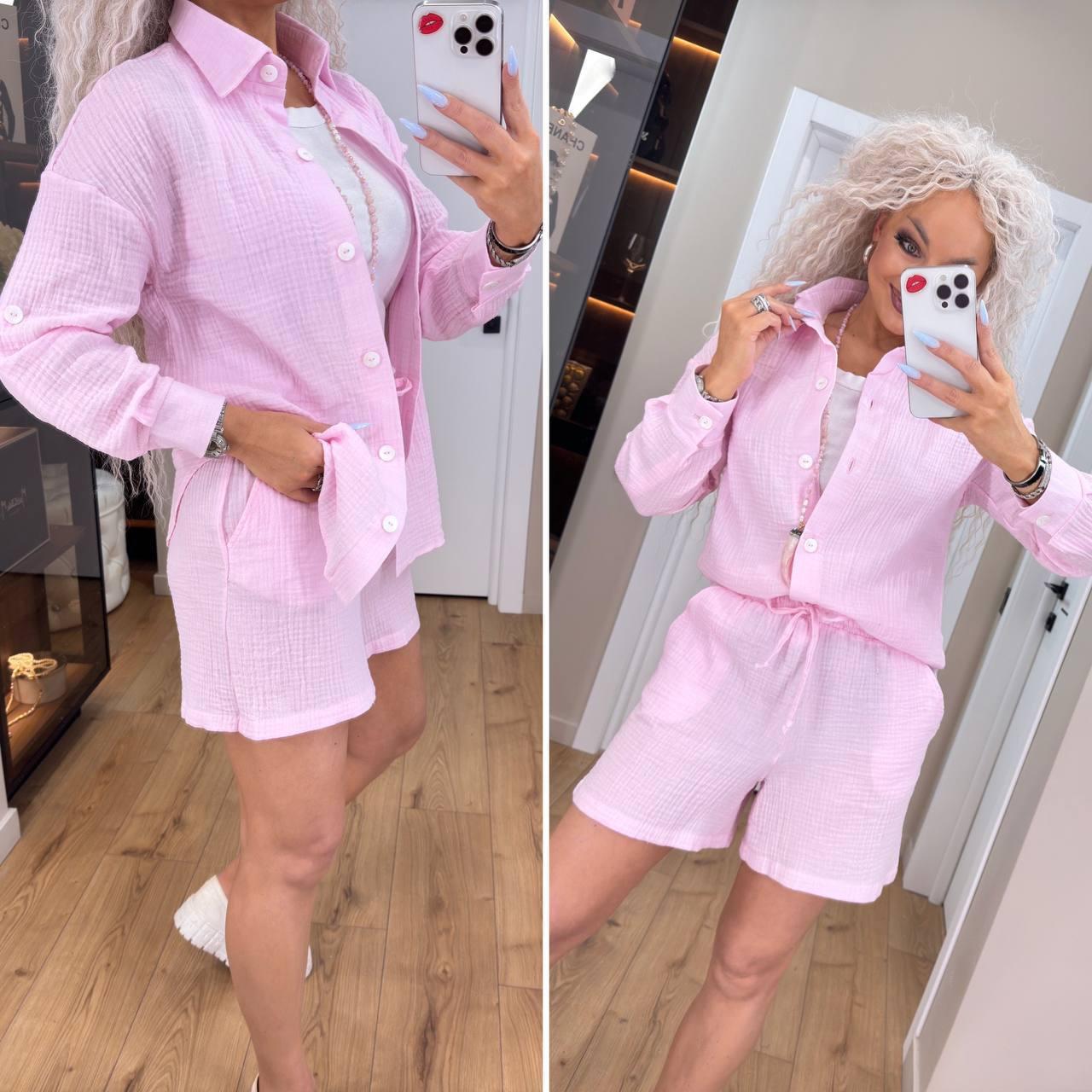 Жіночий літній костюм подовжені шорти та вільна сорочка з мусліну (р. 42-52) 85KO3836, фото 1