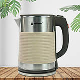 Електрочайник 2,5 л металевий Hoffmans Electronics HM-2545 Електричний чайник для дому 2000W Бежевий, фото 5