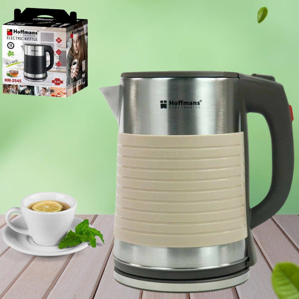 Електрочайник 2,5 л металевий Hoffmans Electronics HM-2545 Електричний чайник для дому 2000W Бежевий, фото 1