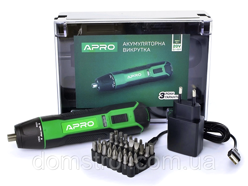 Викрутка акумуляторна з набором біт 6 Нм  3.6В 1.5Ач APRO SD-1 (895612)