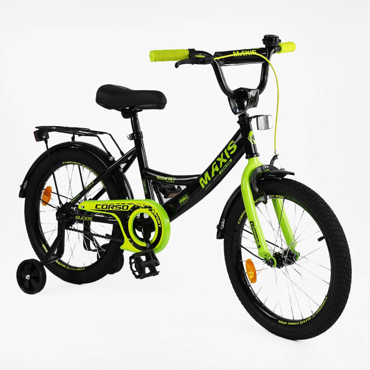 Велосипед дитячий 2-х колісний 18" CORSO MAXIS CL-18130 чорно-салатовий, фото 1