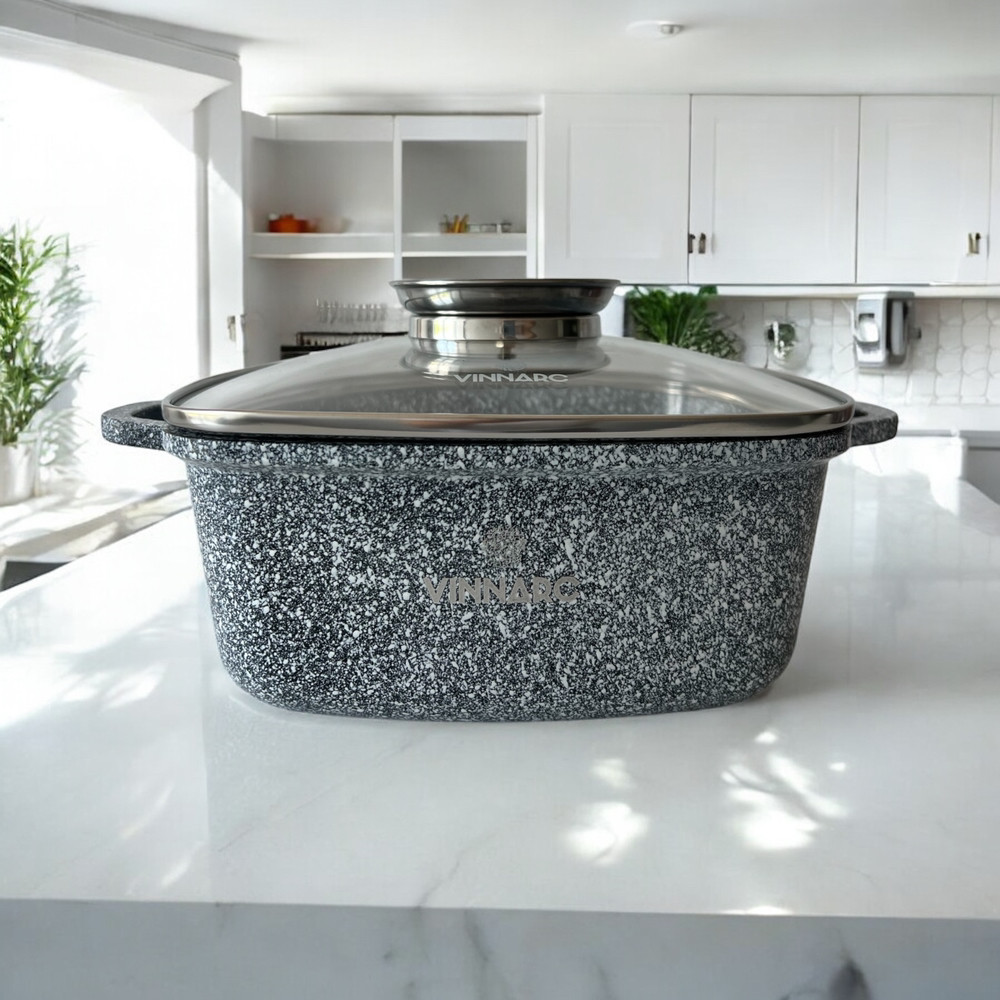 Каструля квадратна 4.4л Мармур сірий 1224GR, фото 1