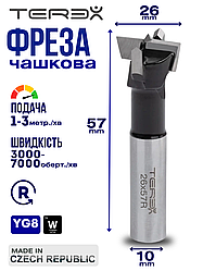 Фреза чашкова Terex d 26 мм, L 57 мм праве обертання, фреза Форстнера для петель