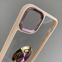 Чохол для iPhone 11 чохол із золотим кільцем тримачем на телефон айфон 11 бежевий q08h, фото 2