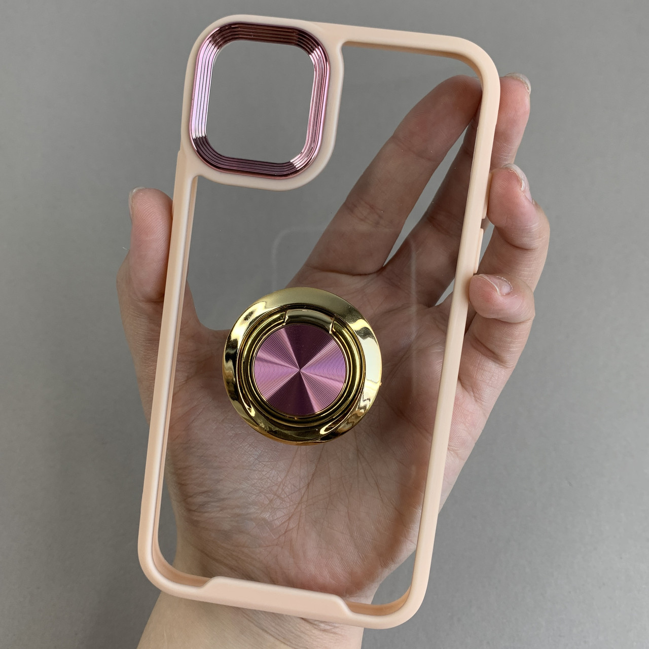 Чохол для iPhone 11 чохол із золотим кільцем тримачем на телефон айфон 11 бежевий q08h