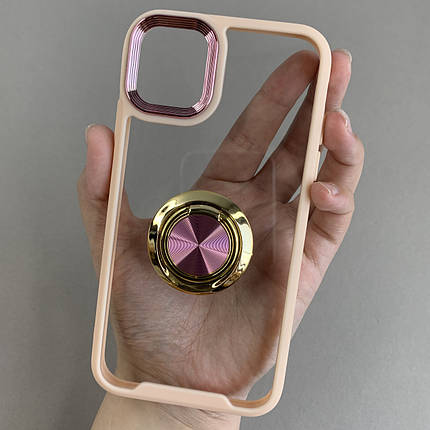 Чохол для iPhone 11 чохол із золотим кільцем тримачем на телефон айфон 11 бежевий q08h, фото 1