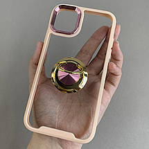 Чохол для iPhone 11 чохол із золотим кільцем тримачем на телефон айфон 11 бежевий q08h, фото 5