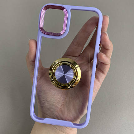 Чохол для iPhone 11 чохол із золотим кільцем тримачем на телефон айфон 11 бузковий q08h, фото 1