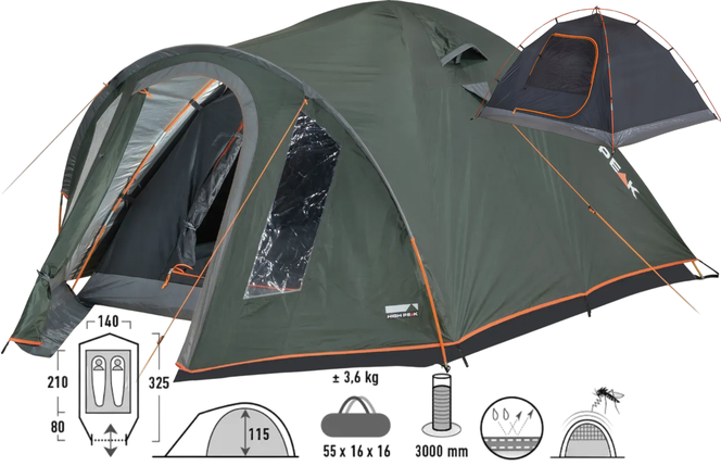 Двомісний намет High Peak Nevada 2.1 | Універсальна трекінгова палатка з тамбуром для зберігання спорядження, фото 1