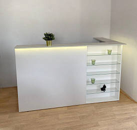 Ресепшний Welcom Hub SB-02 стійка для салону краси з LED-підсвіткою і скляними поличками