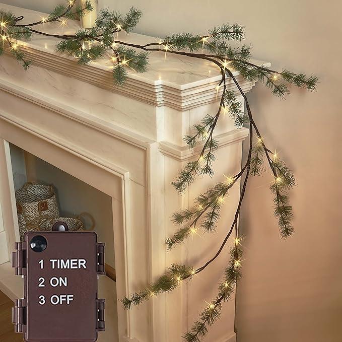 Соснова гірлянда Hairui на батарейках, з таймером, 48 лампочок, для домашнього Різдвяного декору, фото 1