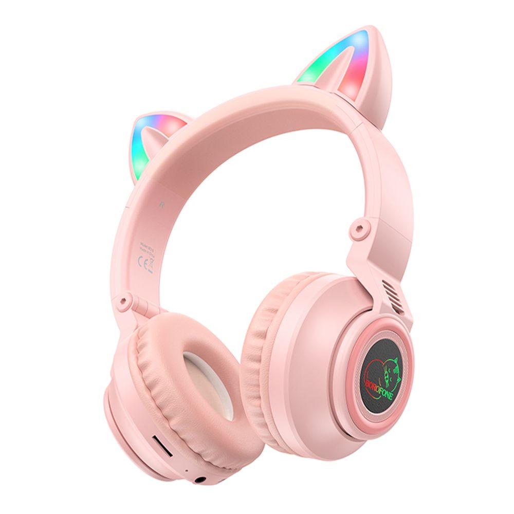 Блютуз Стерео Гарнітура Borofone BO18 Cat Ear Колір Рожевий, фото 1