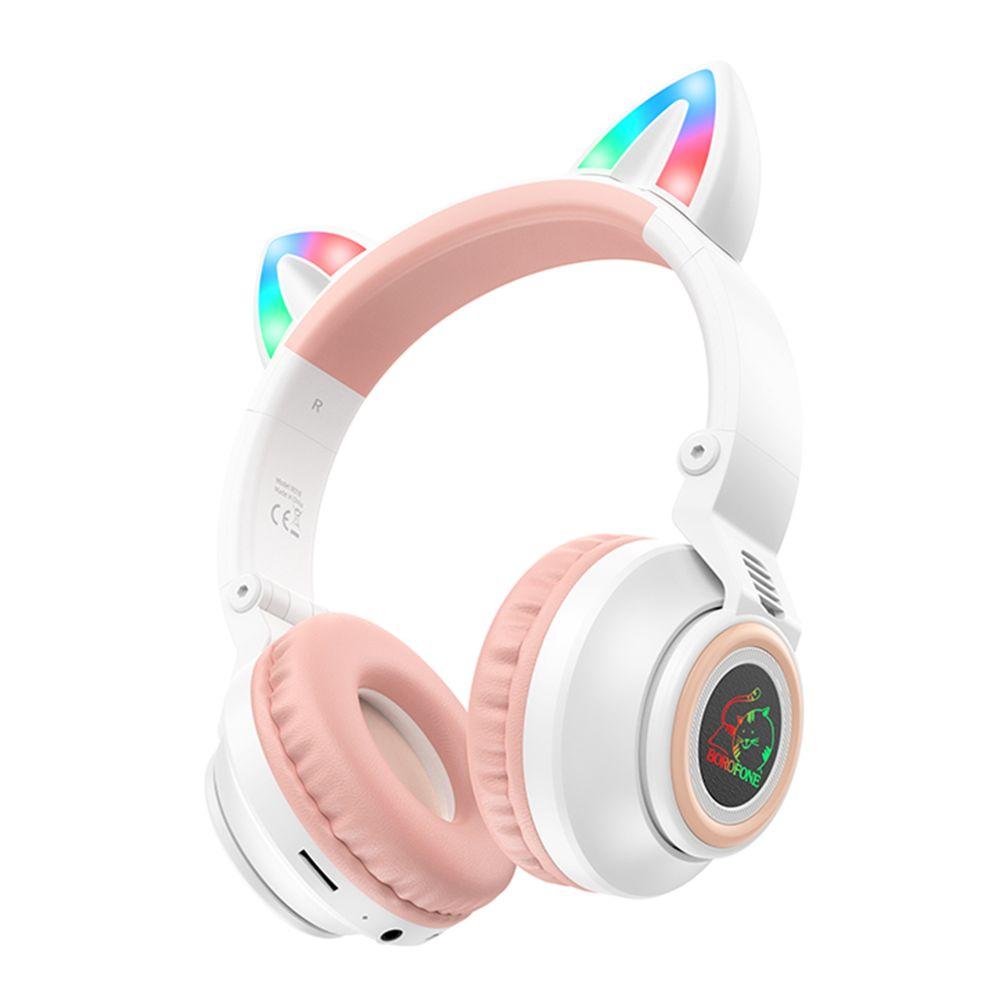 Блютуз Стерео Гарнітура Borofone BO18 Cat Ear Колір Білий, фото 1