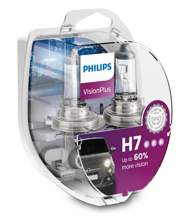 Комплект галогенових ламп PHILIPS 12972VPS2 H7 55W 12V PX26d VisionPlus