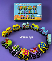 Дерев'яний потяг на магнітах цифри динозаври  C15060 13*20*5, 5см