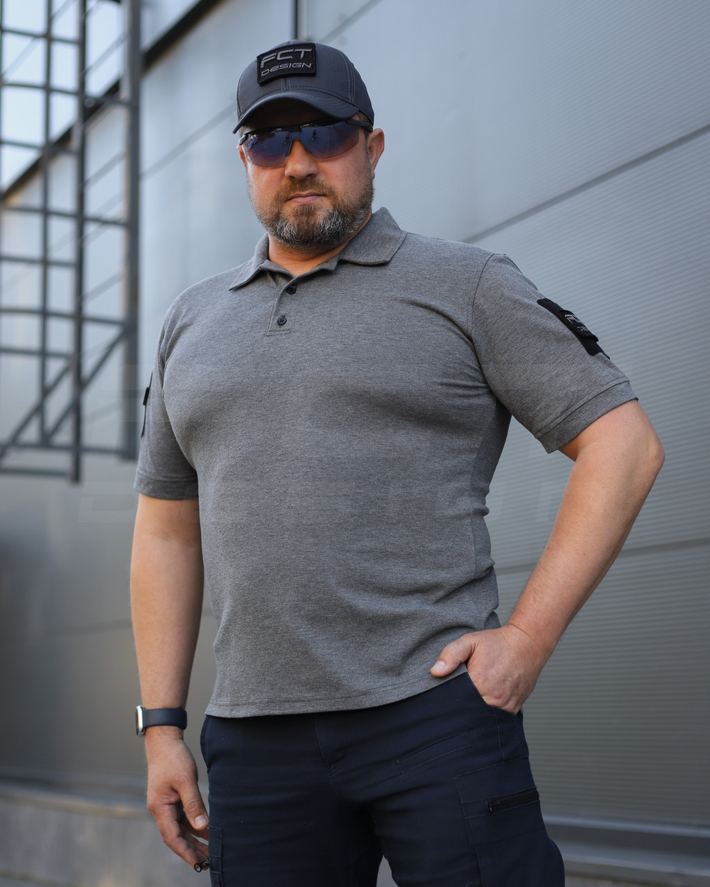 Футболка Поло мілітарі преміум Лакоста бавовна Сіра, фото 1